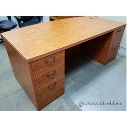 Maple Bow Front Straight Desk w/ Dual Pedestal